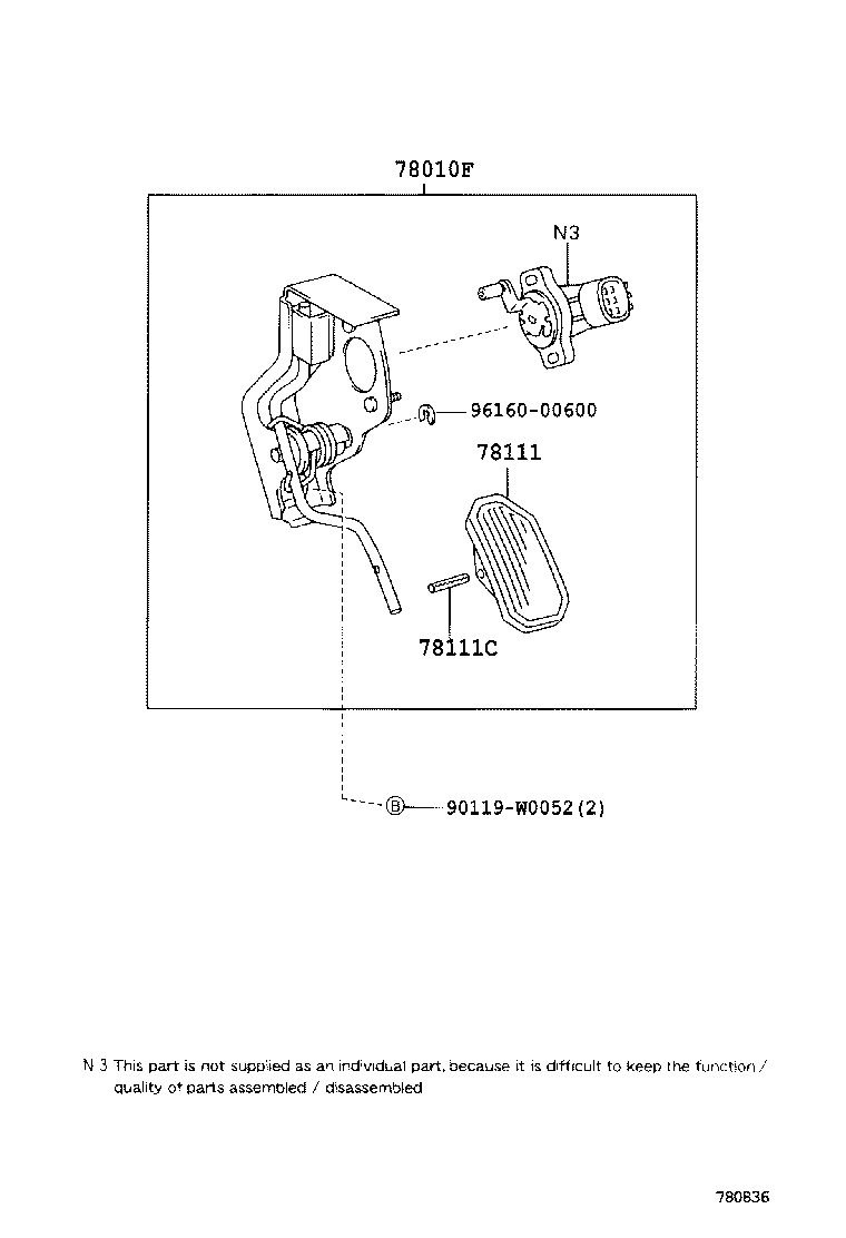 78185-13010 CLAMP, ACCELERATOR CONTROL CABLE, NO.2 product image