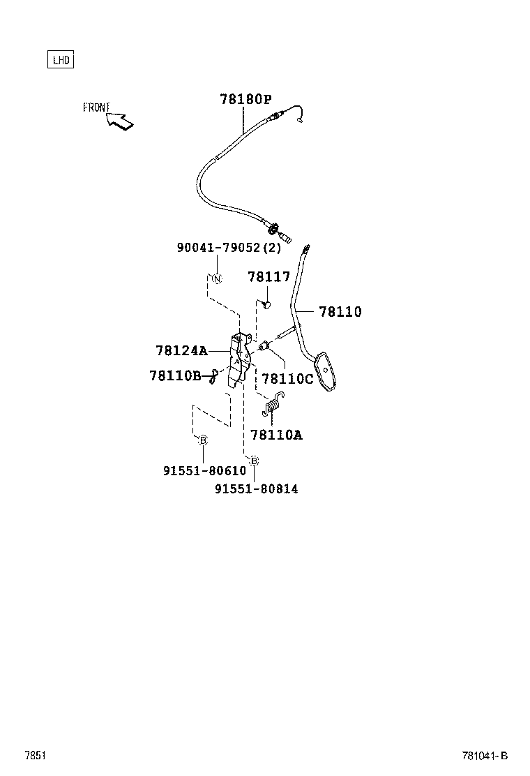 Toyota 78124-B4020 BRACKET, ACCELERATOR PEDAL ROD