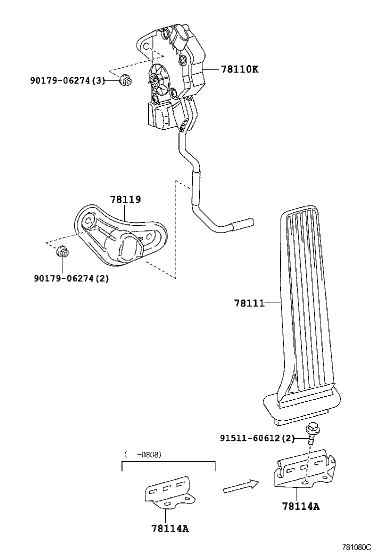 Toyota 78110-50010 SENSOR ASSY, ACCELERATOR PEDAL