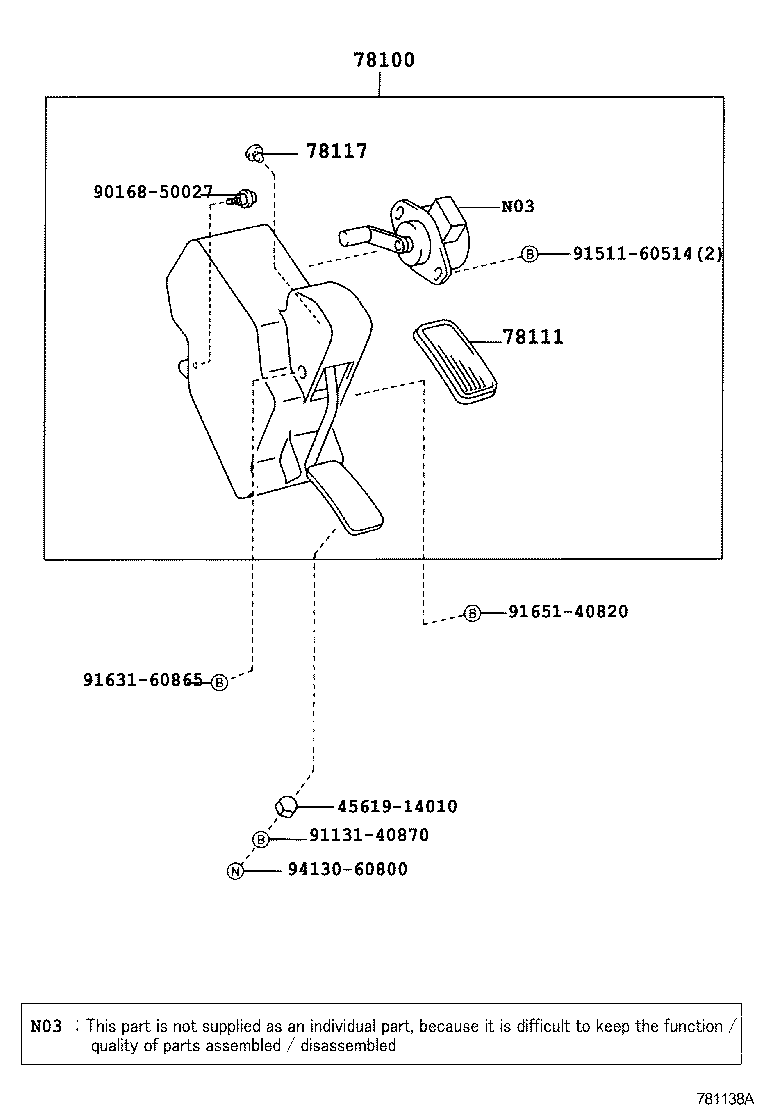 78185-36080 CLAMP, ACCELERATOR CONTROL CABLE, NO.2 product image
