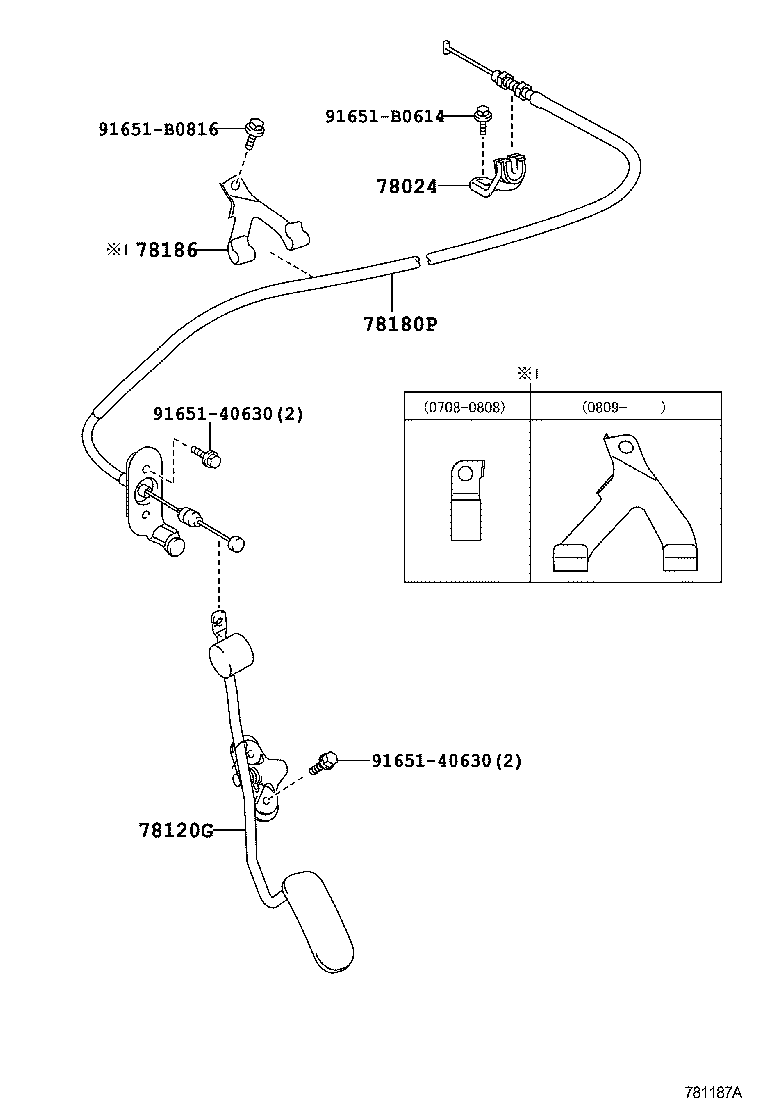 78186-12460 SUPPORT, ACCELERATOR CONTROL CABLE, NO.1 product image