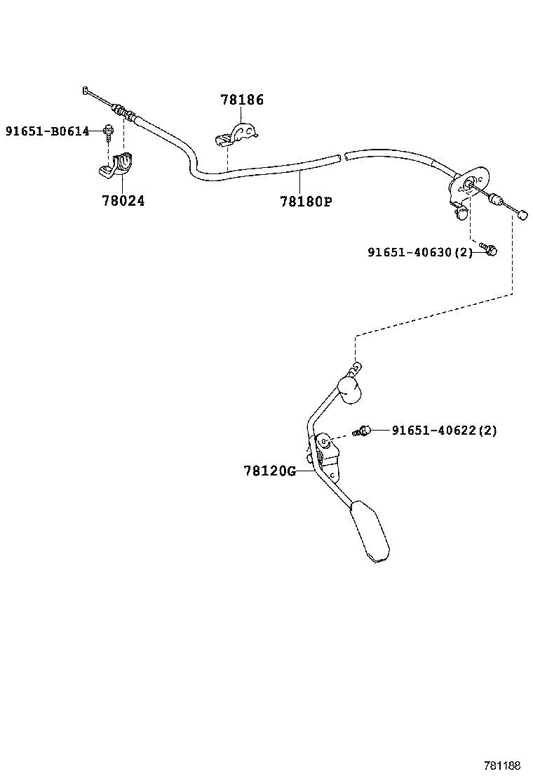 78186-12460 SUPPORT, ACCELERATOR CONTROL CABLE, NO.1 product image