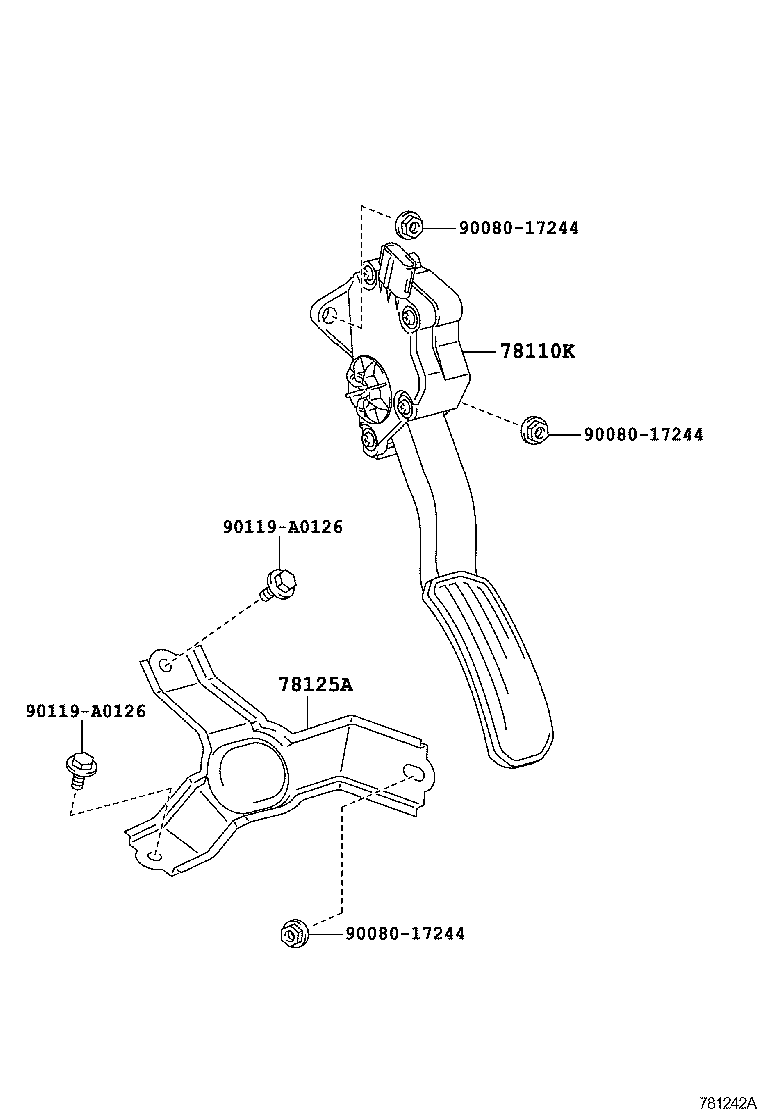 Toyota 78125-0E010 BRACKET, ACCELERATOR PEDAL ROD, NO.2