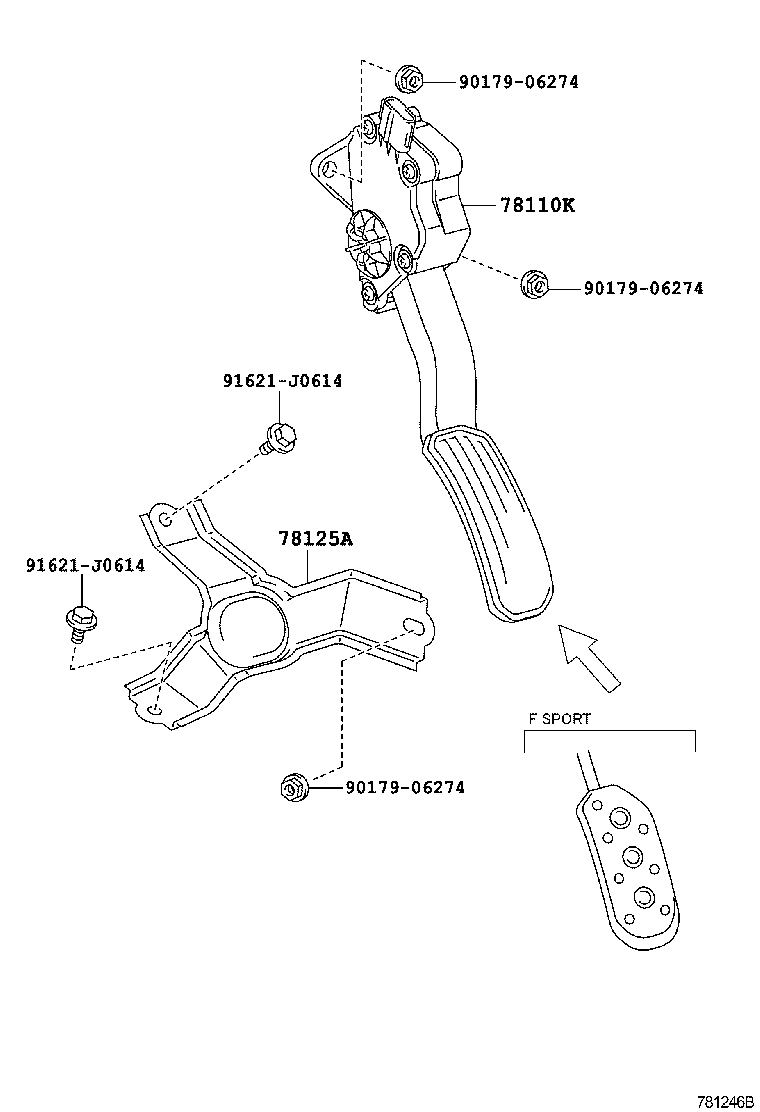 Toyota 78125-48020 BRACKET, ACCELERATOR PEDAL ROD, NO.2