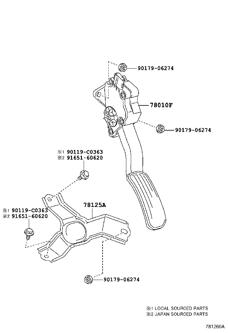 78125-0E020 BRACKET, ACCELERATOR PEDAL ROD, NO.2 product image