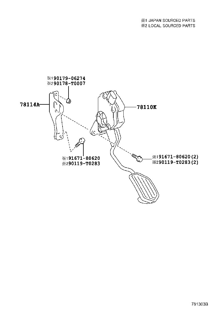 78114-0D050 BRACKET, ACCELERATOR PEDAL SUPPORT product image