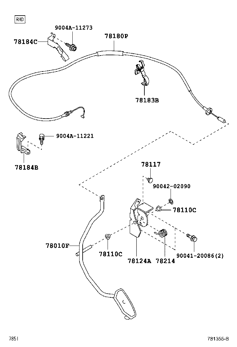Toyota 78124-BZ090 BRACKET, ACCELERATOR PEDAL ROD