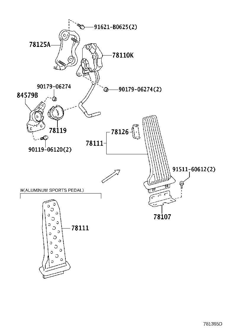 Toyota 78125-30080 BRACKET, ACCELERATOR PEDAL ROD, NO.2