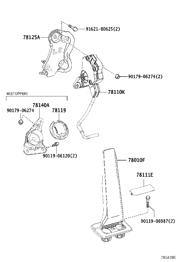 Toyota 78125-30081 BRACKET, ACCELERATOR PEDAL ROD, NO.2