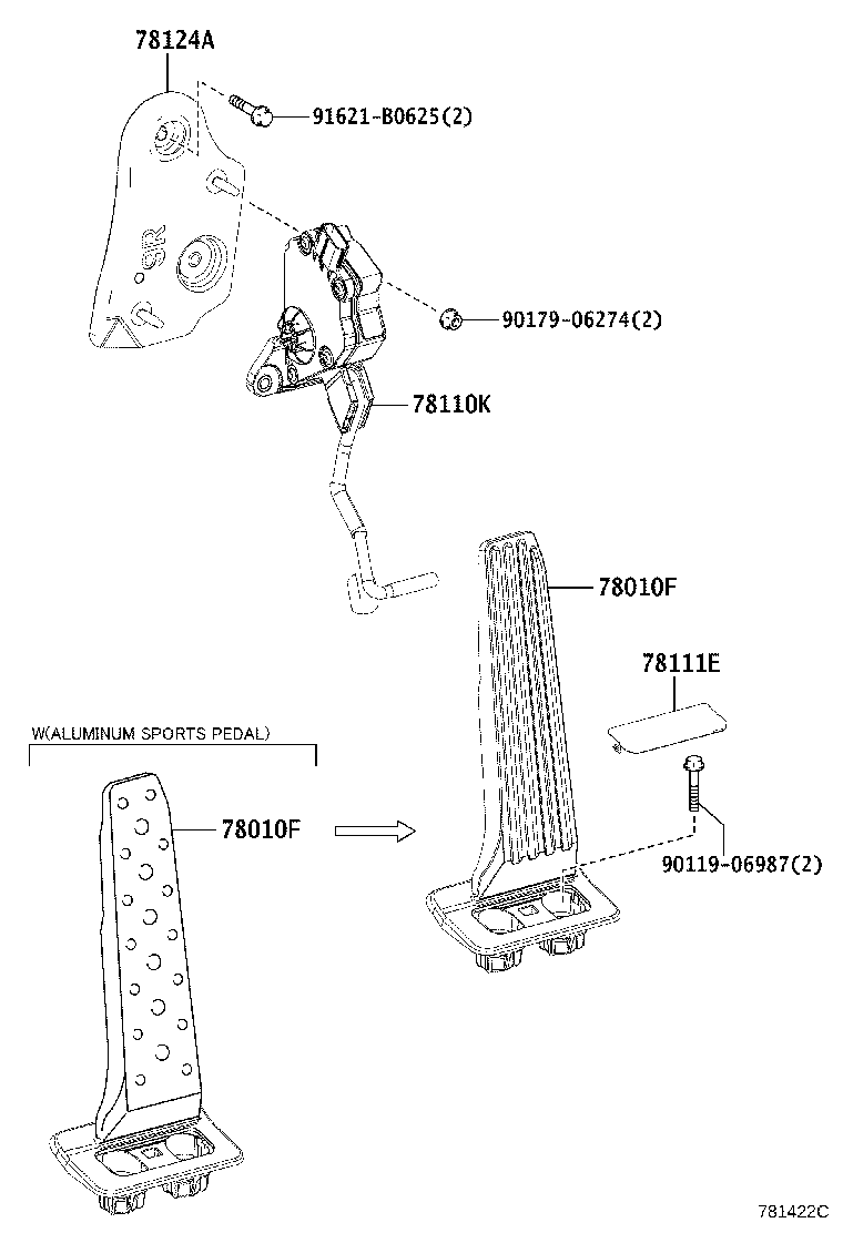 78124-30131 BRACKET, ACCELERATOR PEDAL ROD product image