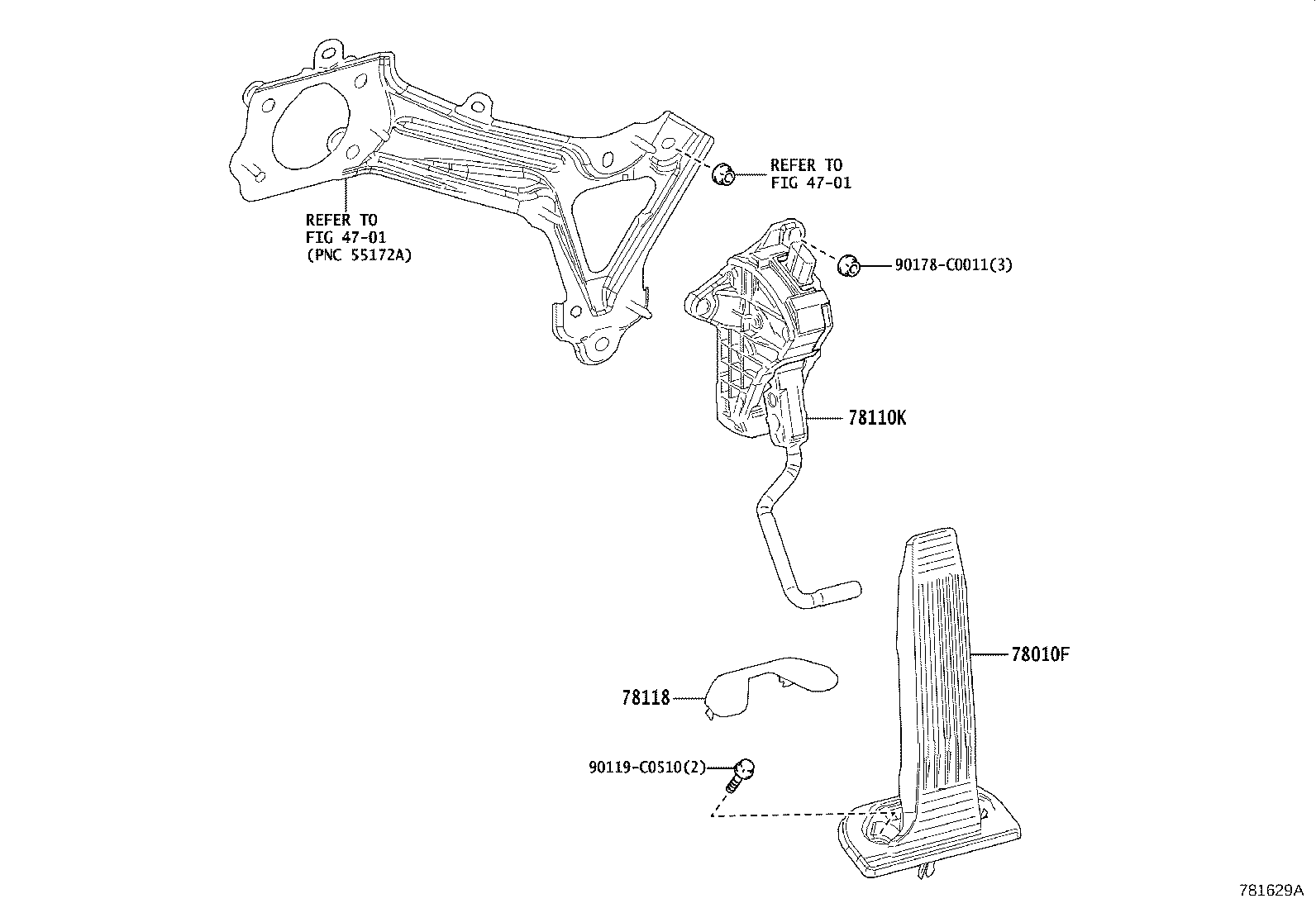78101-07020 PEDAL ASSY, ACCELERATOR product image