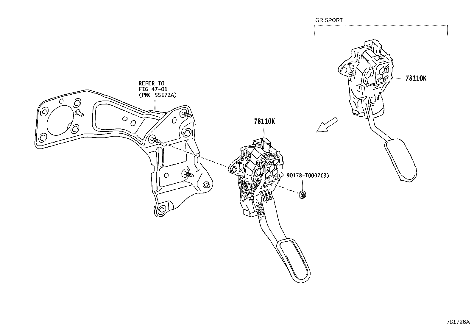 Toyota 78110-KK030 SENSOR ASSY, ACCELERATOR PEDAL