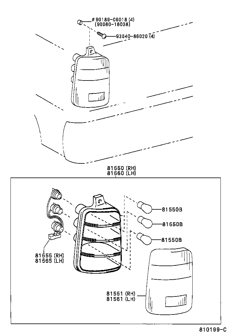 81550-0B040 LAMP ASSY, REAR COMBINATION, RH product image
