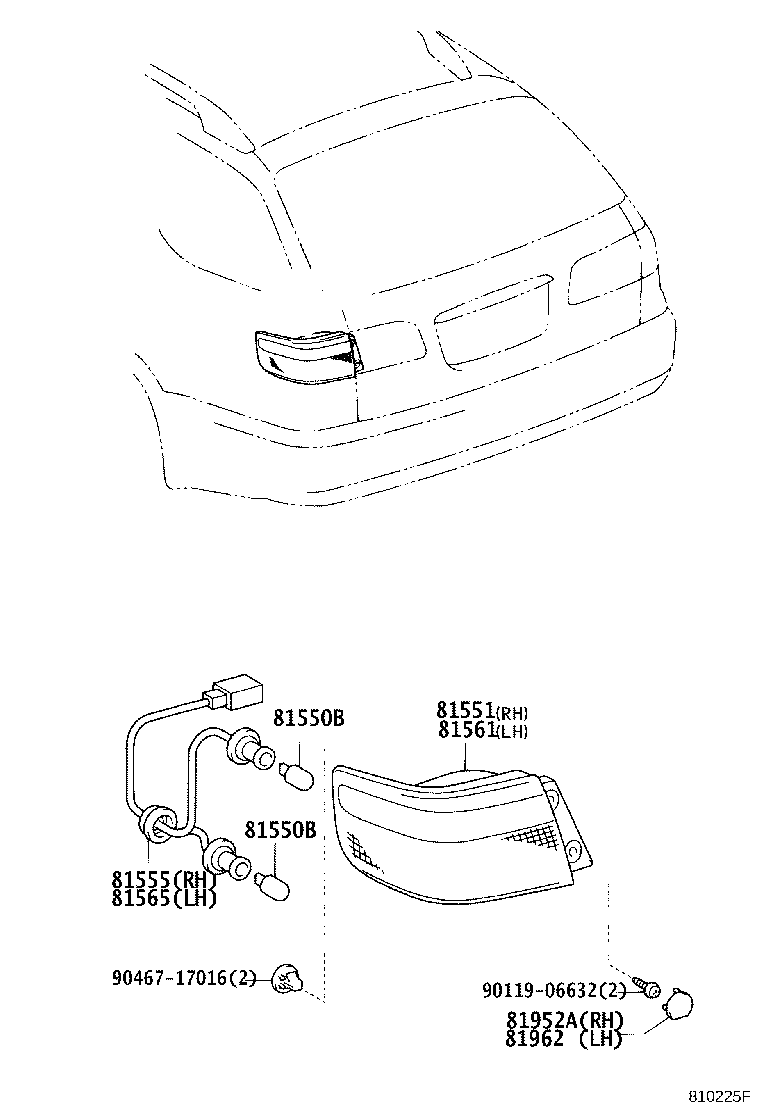 81555-33180 SOCKET & WIRE SUB-ASSY, REAR COMBINATION LAMP, RH product image