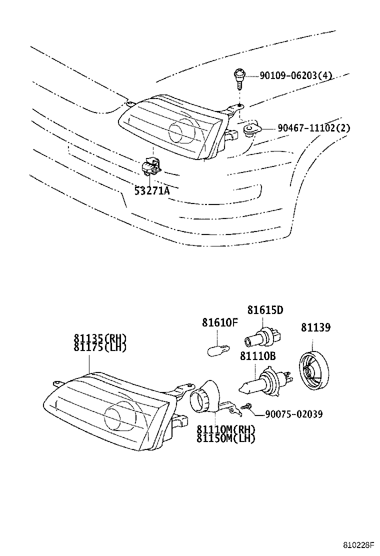 81130-13190 UNIT ASSY, HEADLAMP, RH product image
