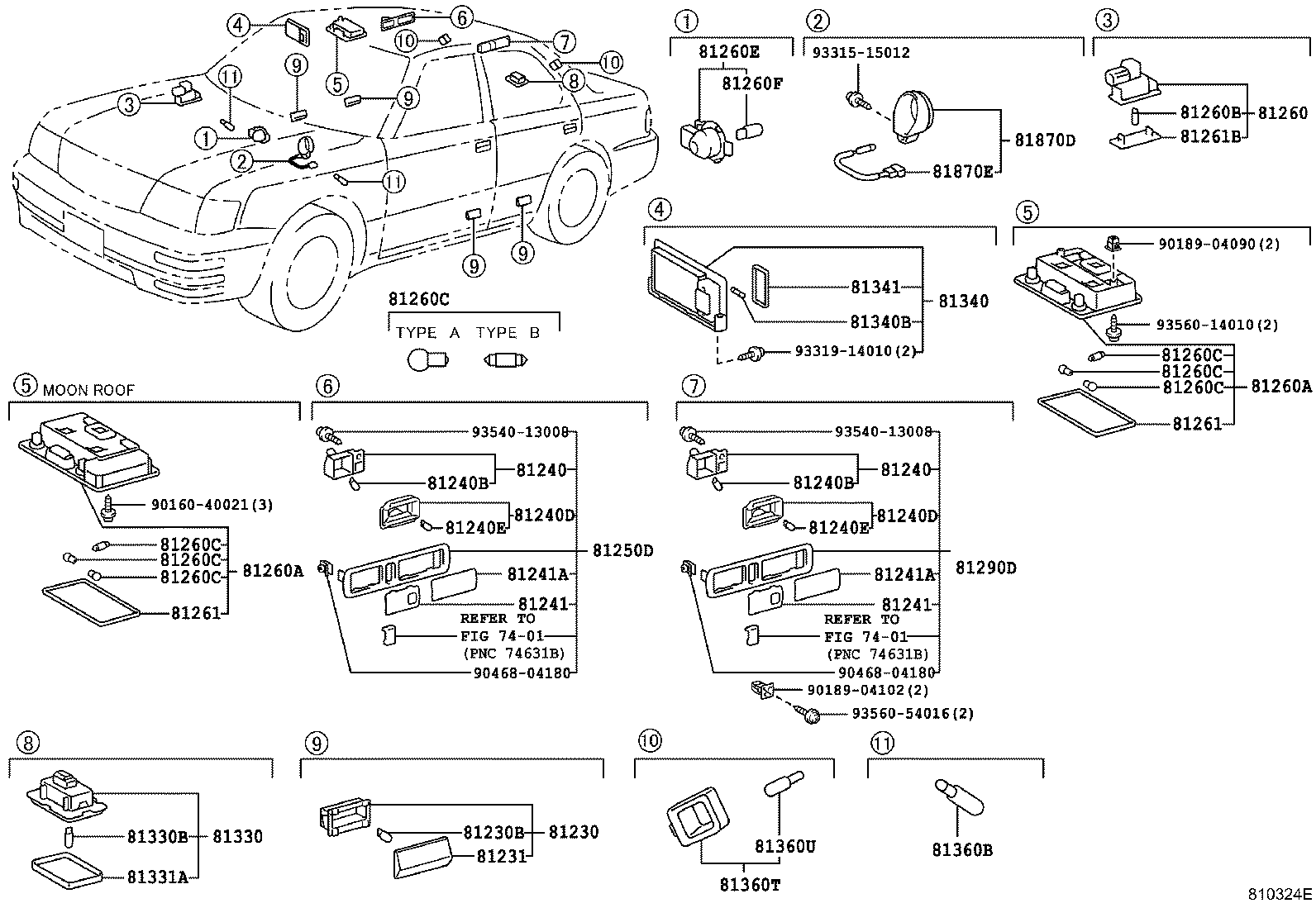 Toyota 81240-50070-A0 LAMP ASSY, ROOM, NO.1