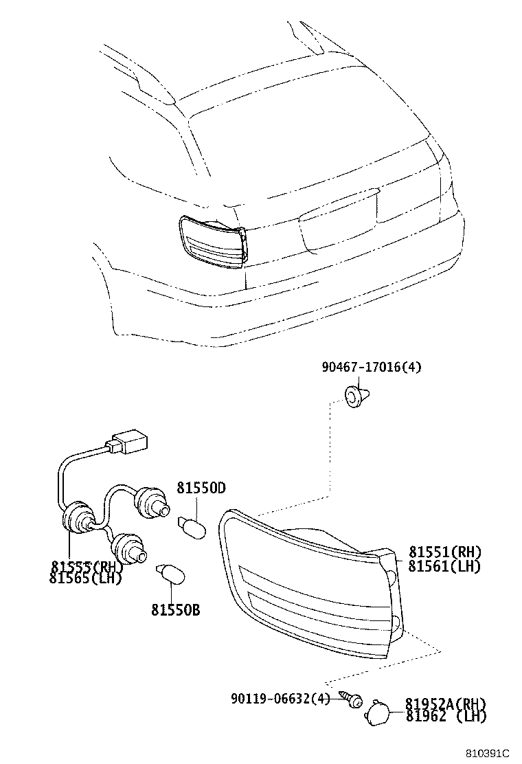 81555-33190 SOCKET & WIRE SUB-ASSY, REAR COMBINATION LAMP, RH product image