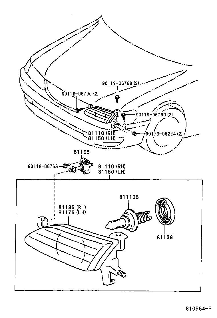 Toyota 81150-02050 HEADLAMP ASSY, LH