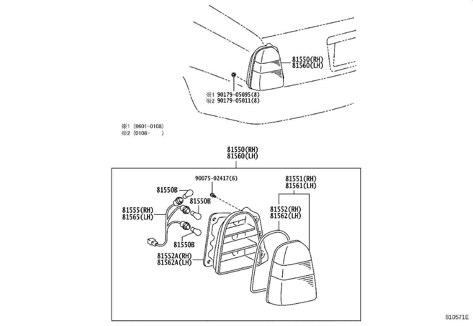 81550-43010 LAMP ASSY, REAR COMBINATION, RH product image