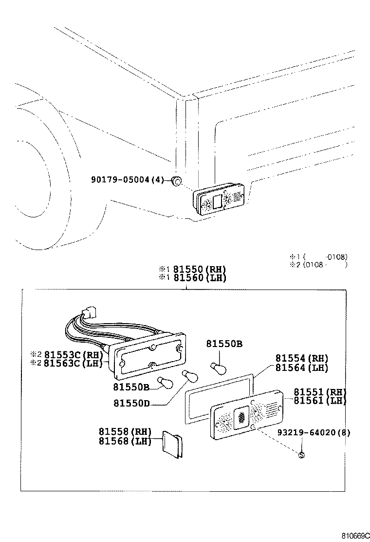 81550-04040 LAMP ASSY, REAR COMBINATION, RH product image