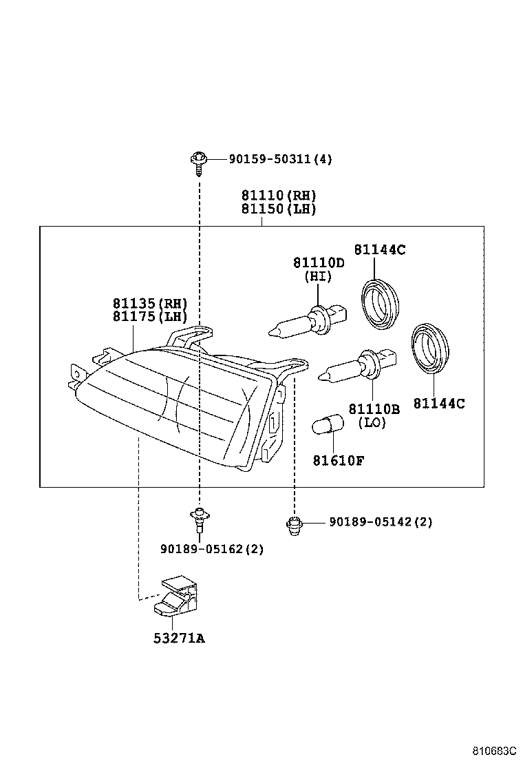 81070-21090 UNIT ASSY, HEADLAMP, LH product image
