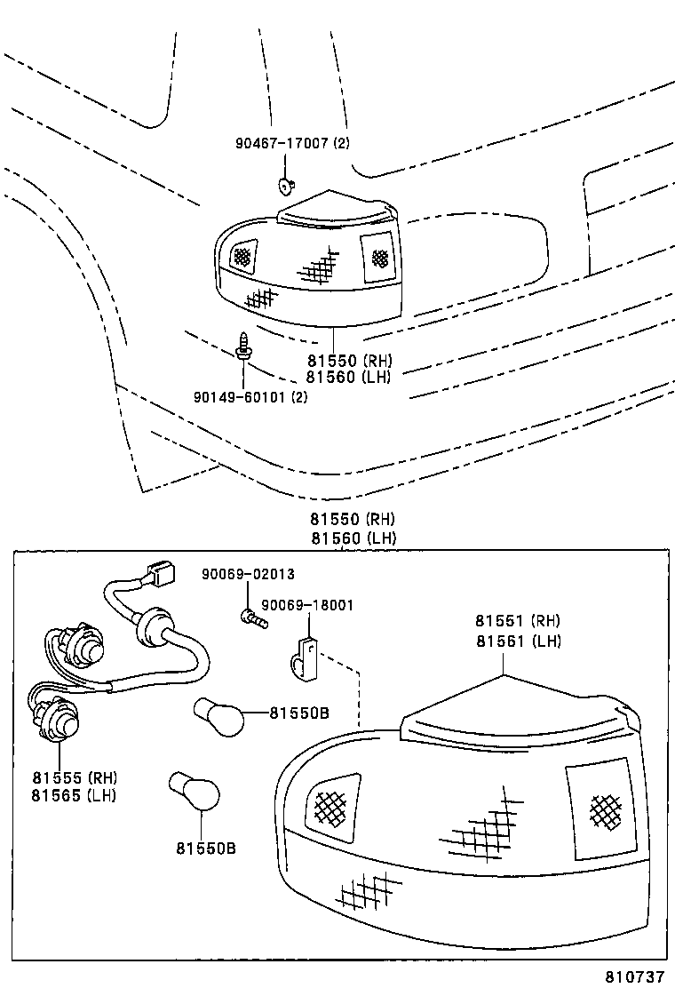 81555-06010 SOCKET & WIRE SUB-ASSY, REAR COMBINATION LAMP, RH product image