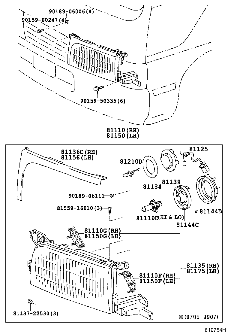81130-36610 UNIT ASSY, HEADLAMP, RH product image