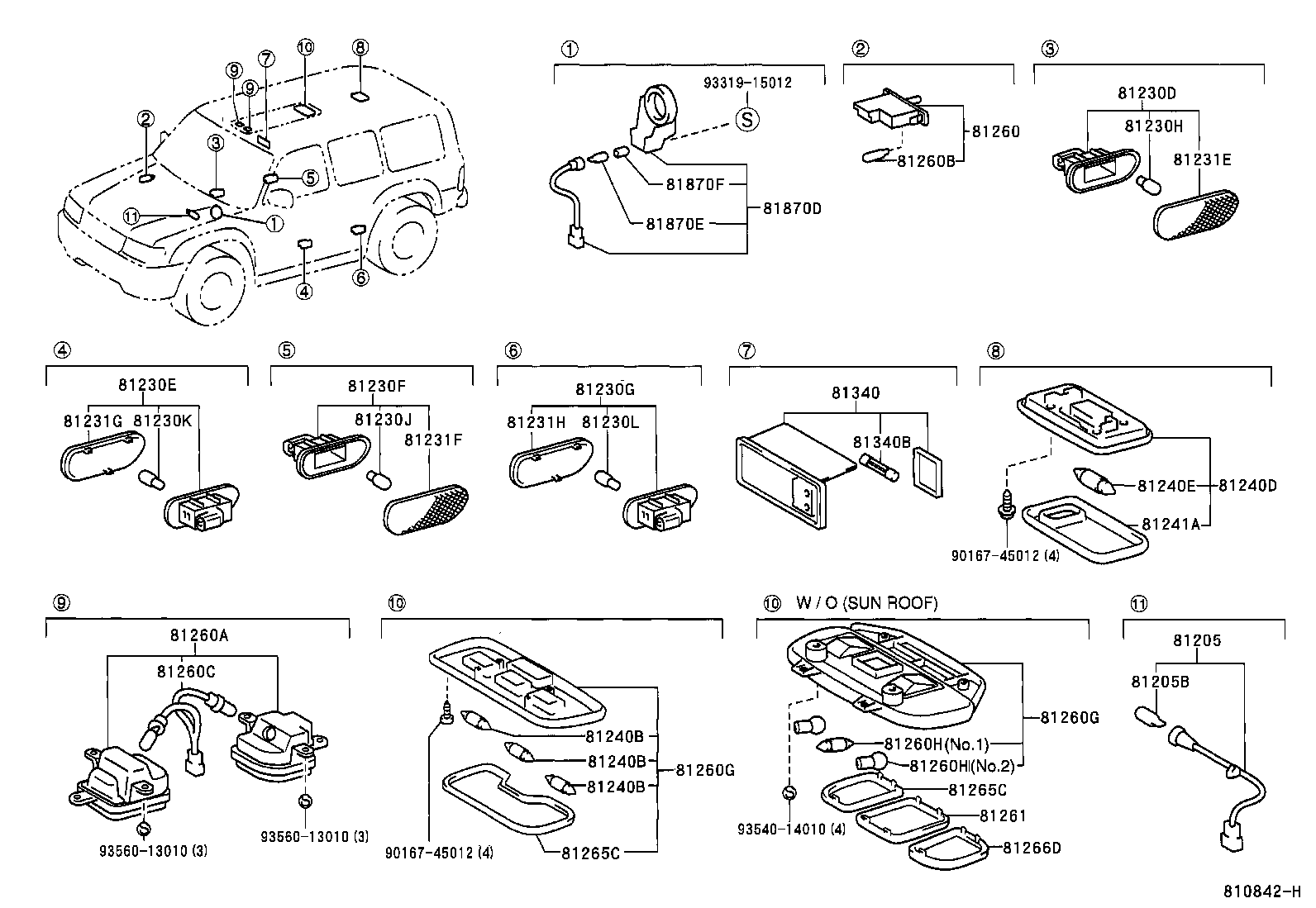Toyota 81080-60030 LAMP ASSY, INTERIOR ILLUMINATION, NO.1 RH