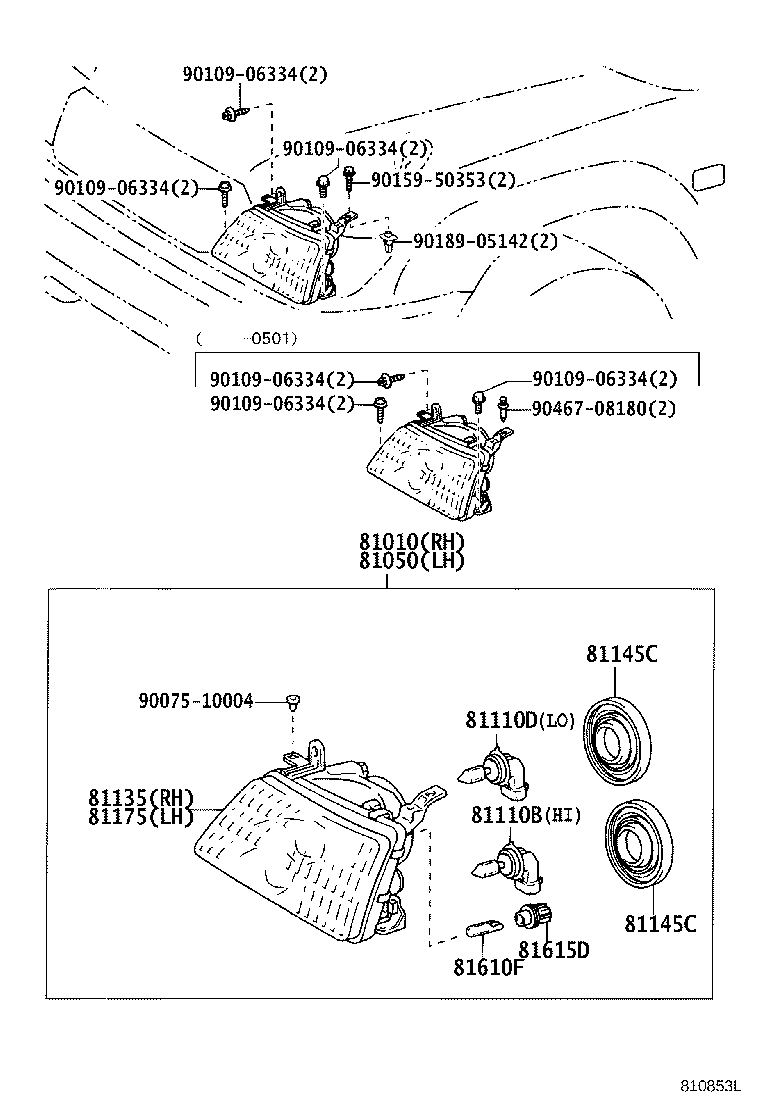 81130-60C10 UNIT ASSY, HEADLAMP, RH product image