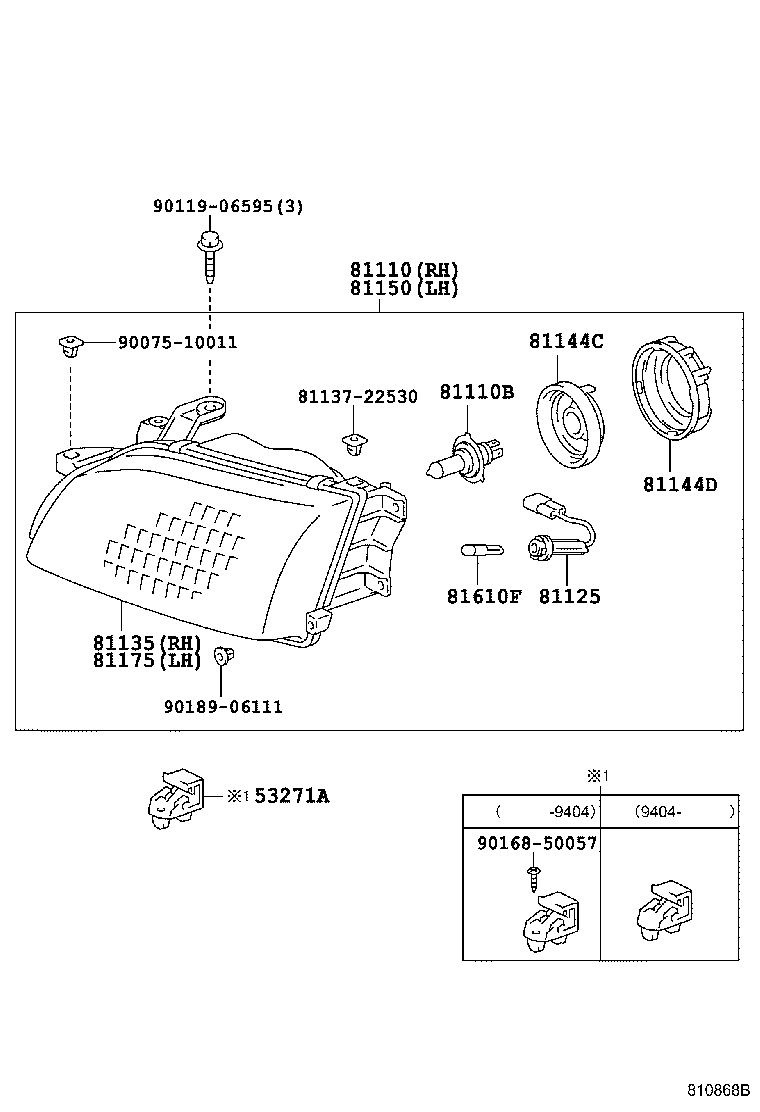 81130-21040 UNIT ASSY, HEADLAMP, RH product image