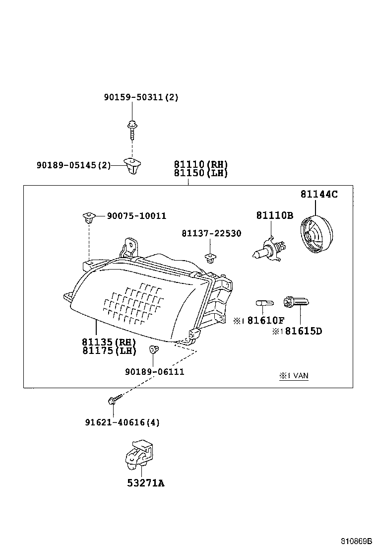 81130-21040 UNIT ASSY, HEADLAMP, RH product image