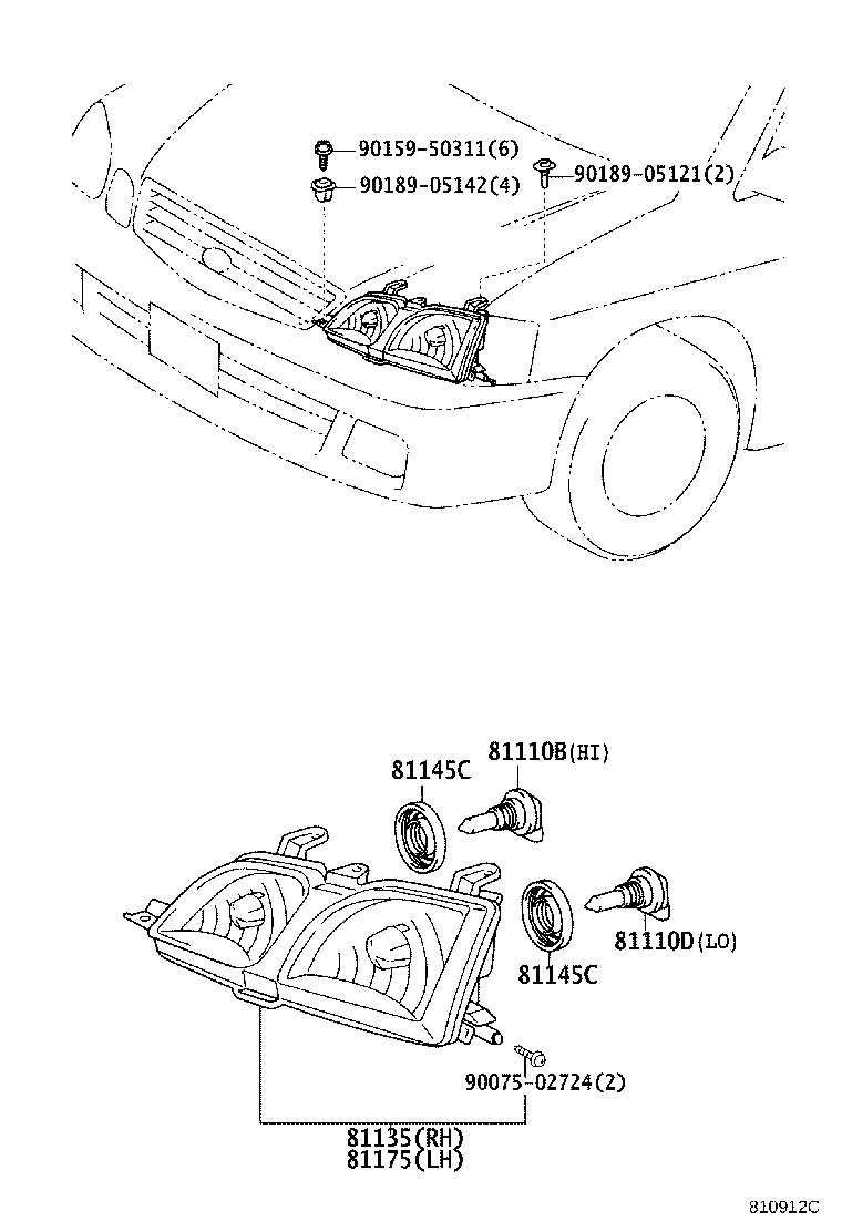 81130-44080 UNIT ASSY, HEADLAMP, RH product image