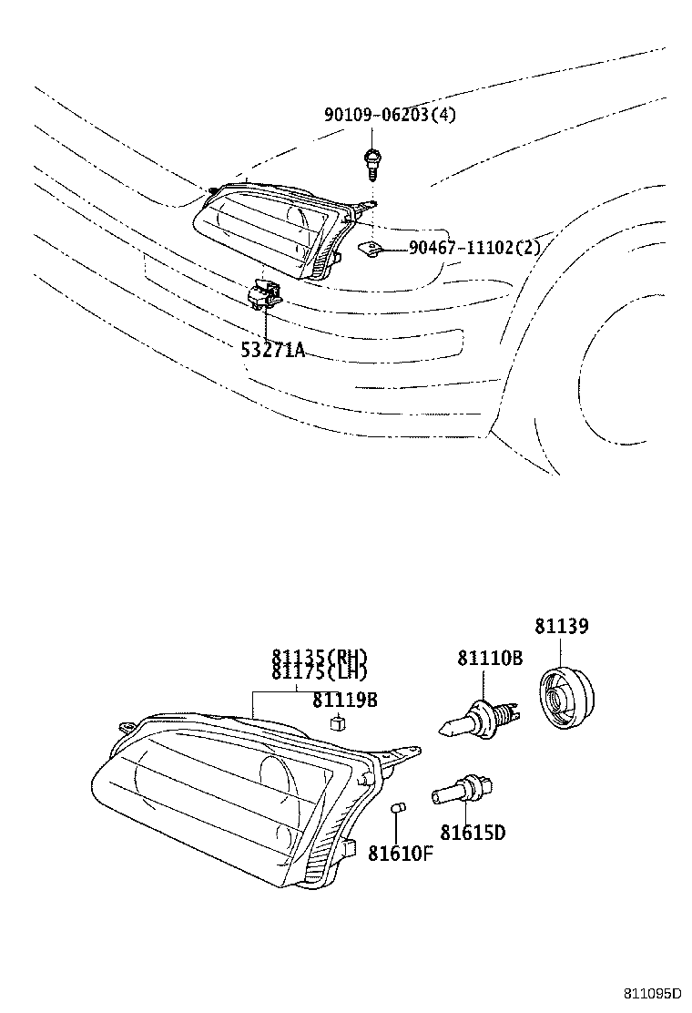 81130-13190 UNIT ASSY, HEADLAMP, RH product image