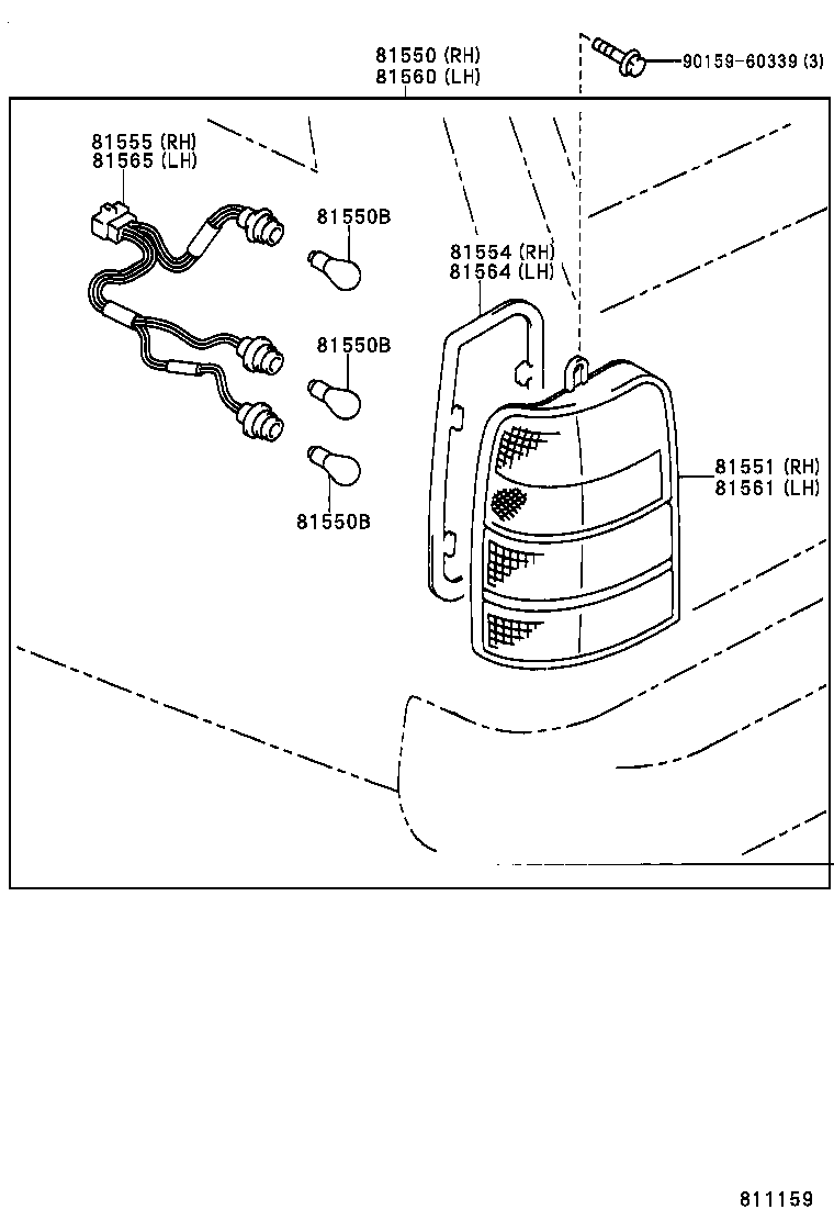 81555-95503 SOCKET & WIRE SUB-ASSY, REAR COMBINATION LAMP, RH product image