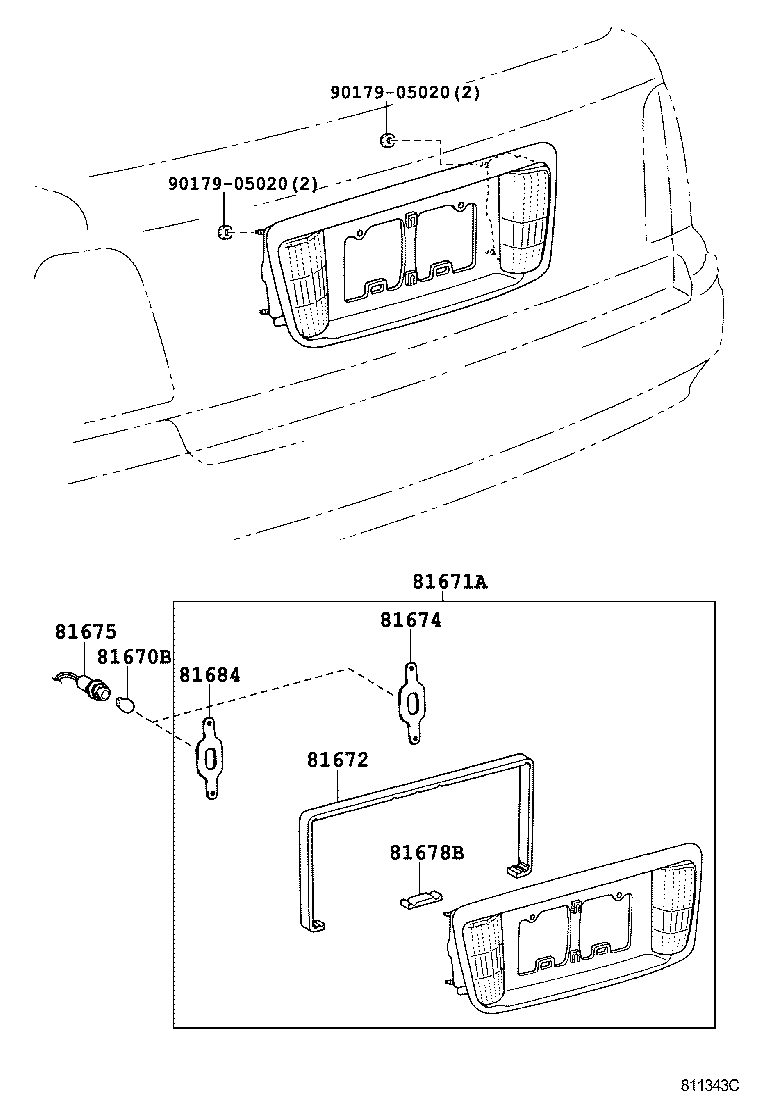 81671-31040 LENS & BODY, BACK-UP LAMP product image