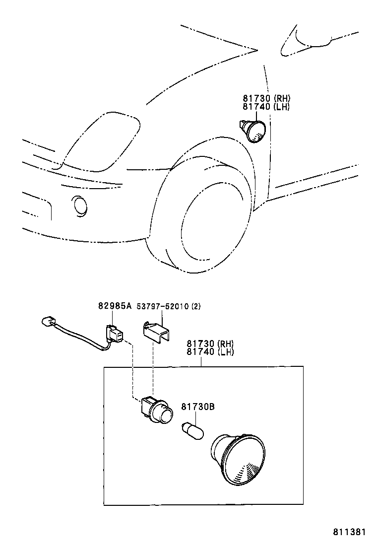 81730-52020 LAMP ASSY, SIDE TURN SIGNAL, RH product image