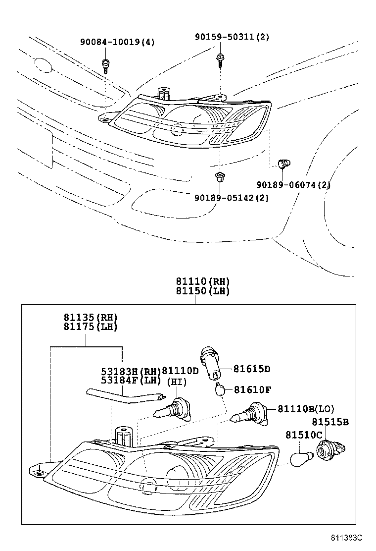 81130-07040 UNIT ASSY, HEADLAMP, RH product image
