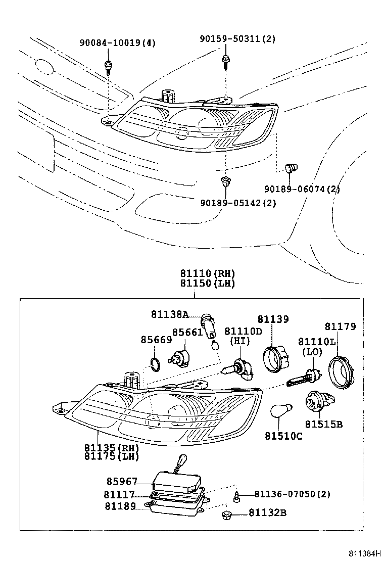 81130-07040 UNIT ASSY, HEADLAMP, RH product image