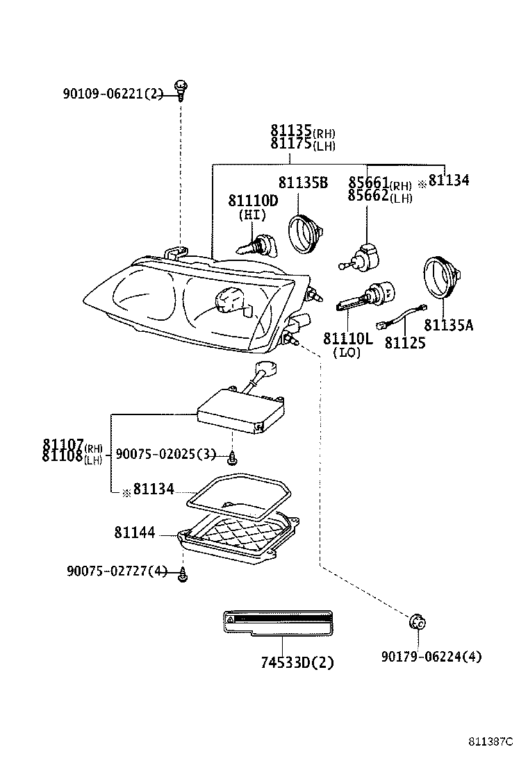 81070-33340 UNIT ASSY, HEADLAMP, LH product image