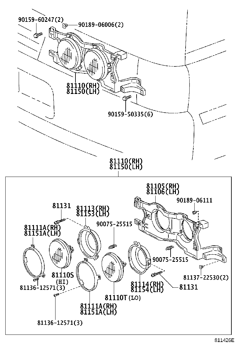 81130-36170 UNIT ASSY, HEADLAMP, RH product image
