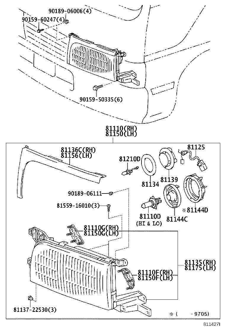 81130-36170 UNIT ASSY, HEADLAMP, RH product image