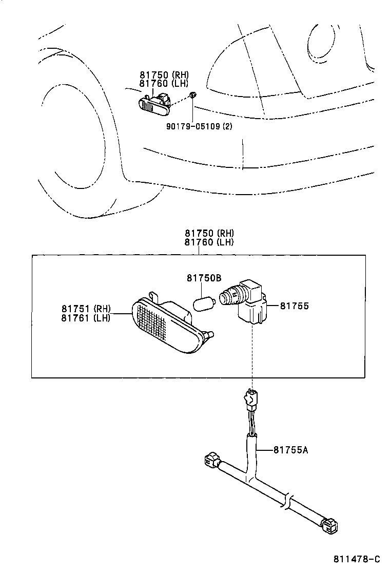 Toyota 81760-48010 LAMP ASSY, REAR SIDE MARKER, LH