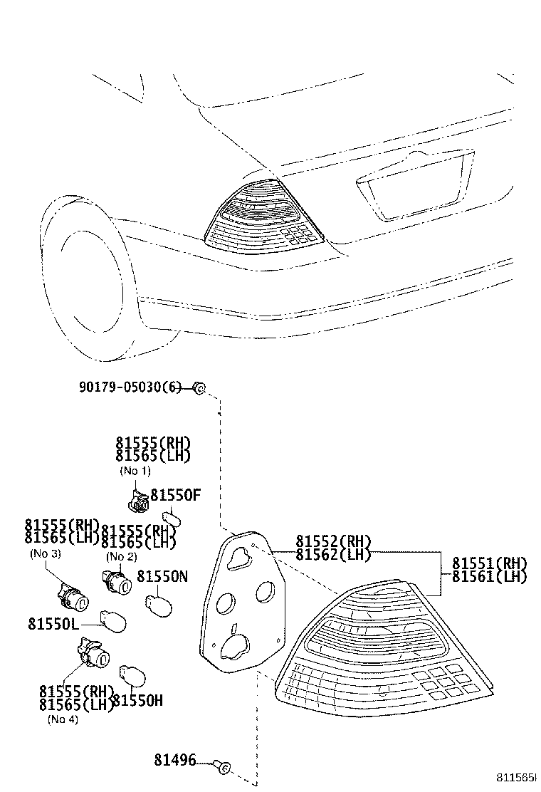 81555-13591 SOCKET & WIRE SUB-ASSY, REAR COMBINATION LAMP, RH product image