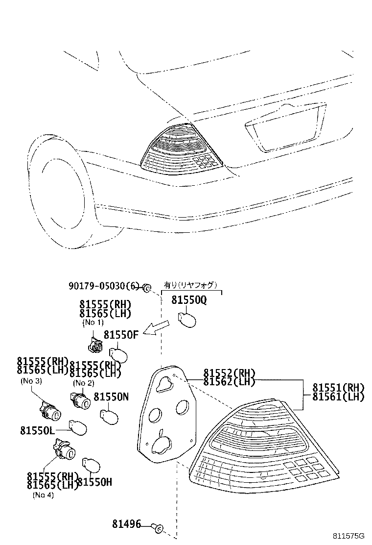 81555-13591 SOCKET & WIRE SUB-ASSY, REAR COMBINATION LAMP, RH product image