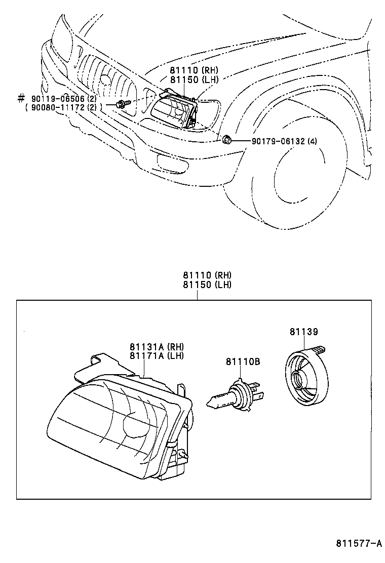 Toyota 81130-04090 UNIT, HEADLAMP, RH