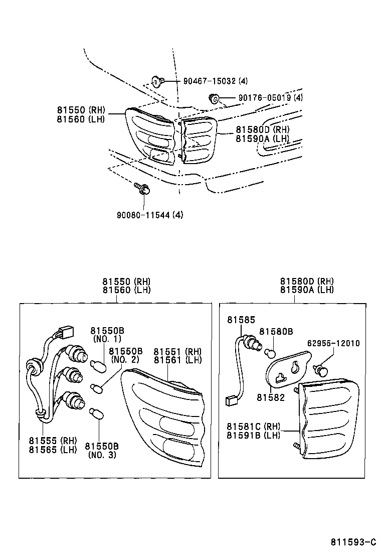 Toyota 81550-0C050 LAMP ASSY, REAR COMBINATION, RH