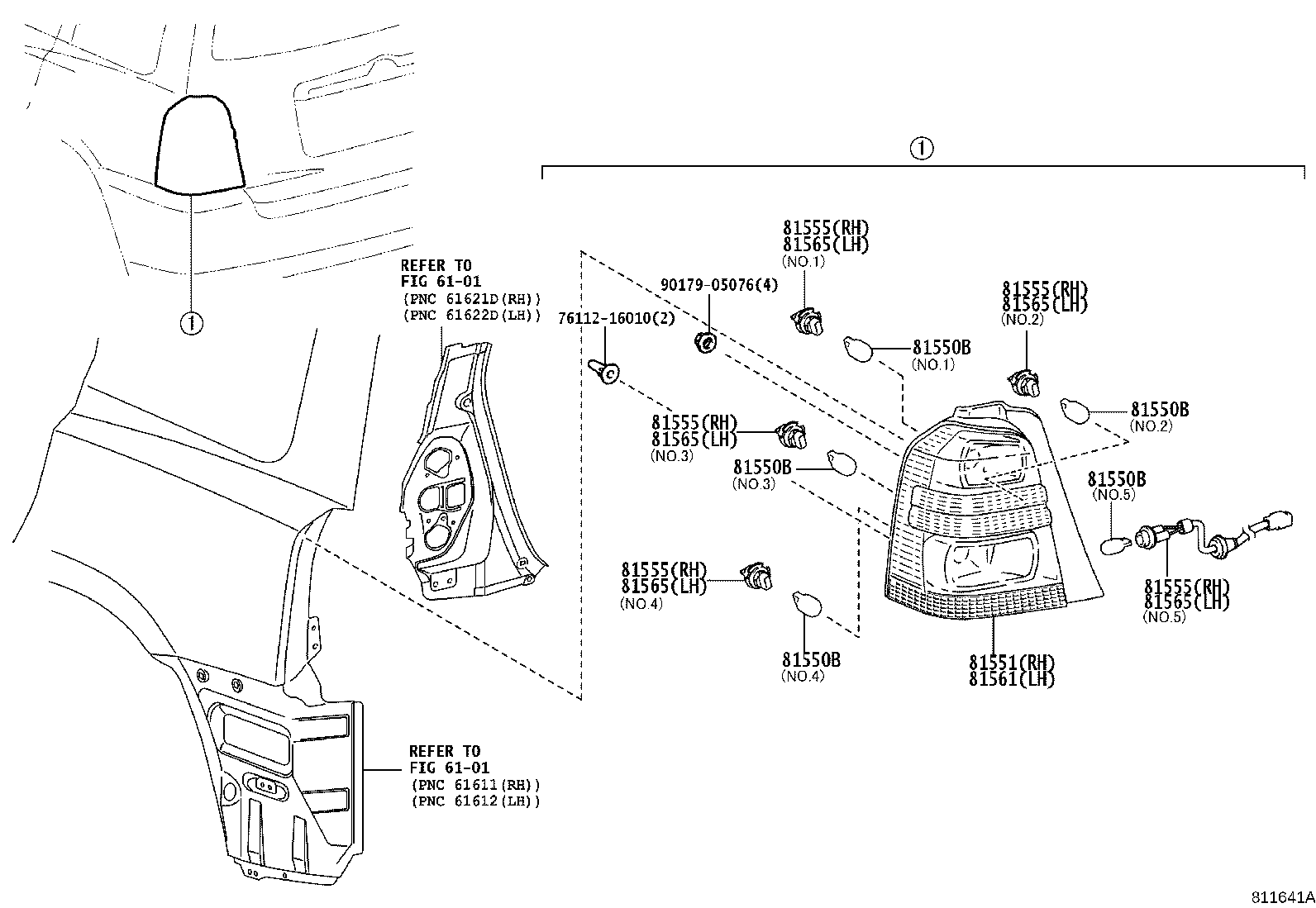 Toyota 81555-48050 SOCKET & WIRE SUB-ASSY, REAR COMBINATION LAMP, RH