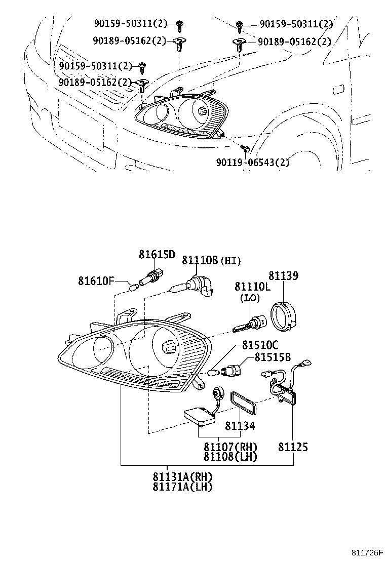 81070-44150 UNIT, HEADLAMP, LH product image