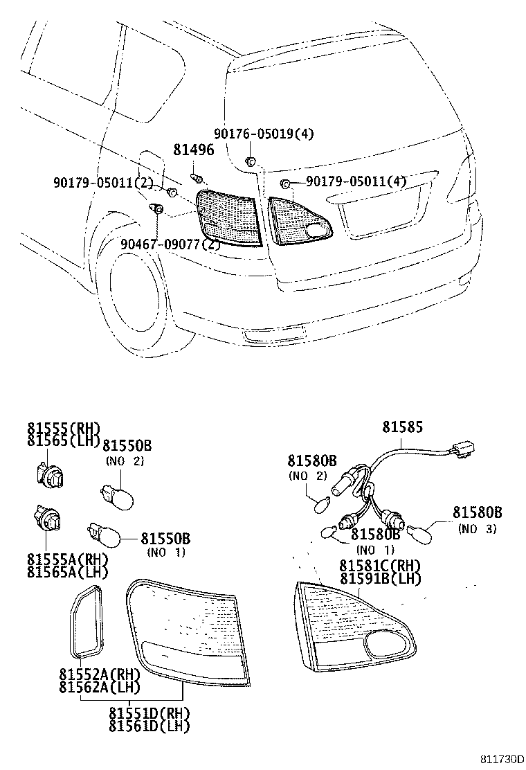 81561-44080 LENS & BODY, REAR COMBINATION LAMP, LH product image