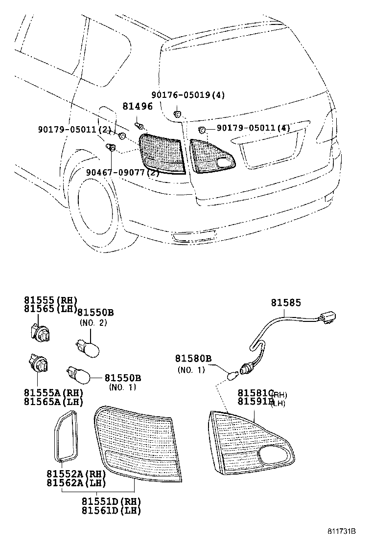 81591-44080 LENS AND BODY, REAR LAMP, LH product image